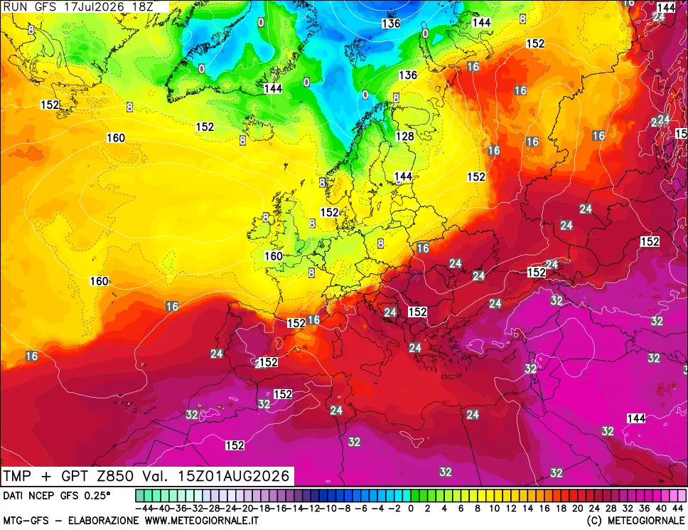 mappa 850 hPa Temp + GPT