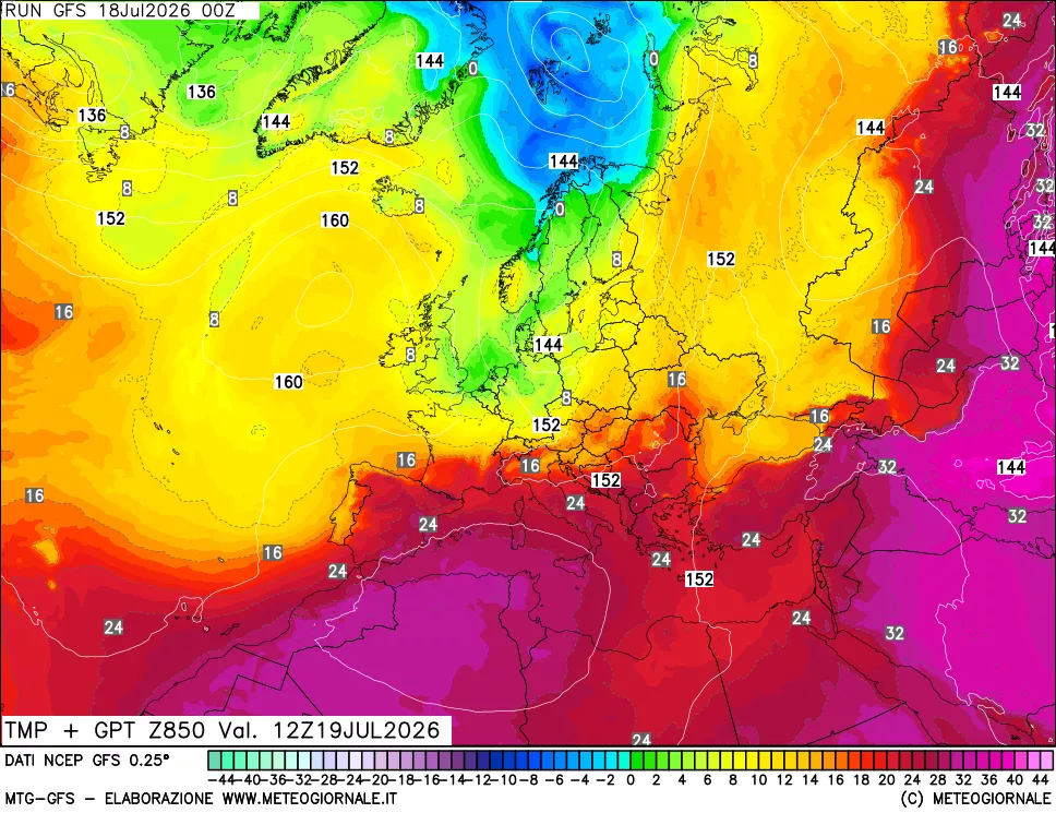 mappa 850 hPa Temp + GPT