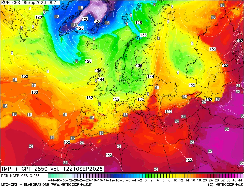 mappa 850 hPa Temp + GPT