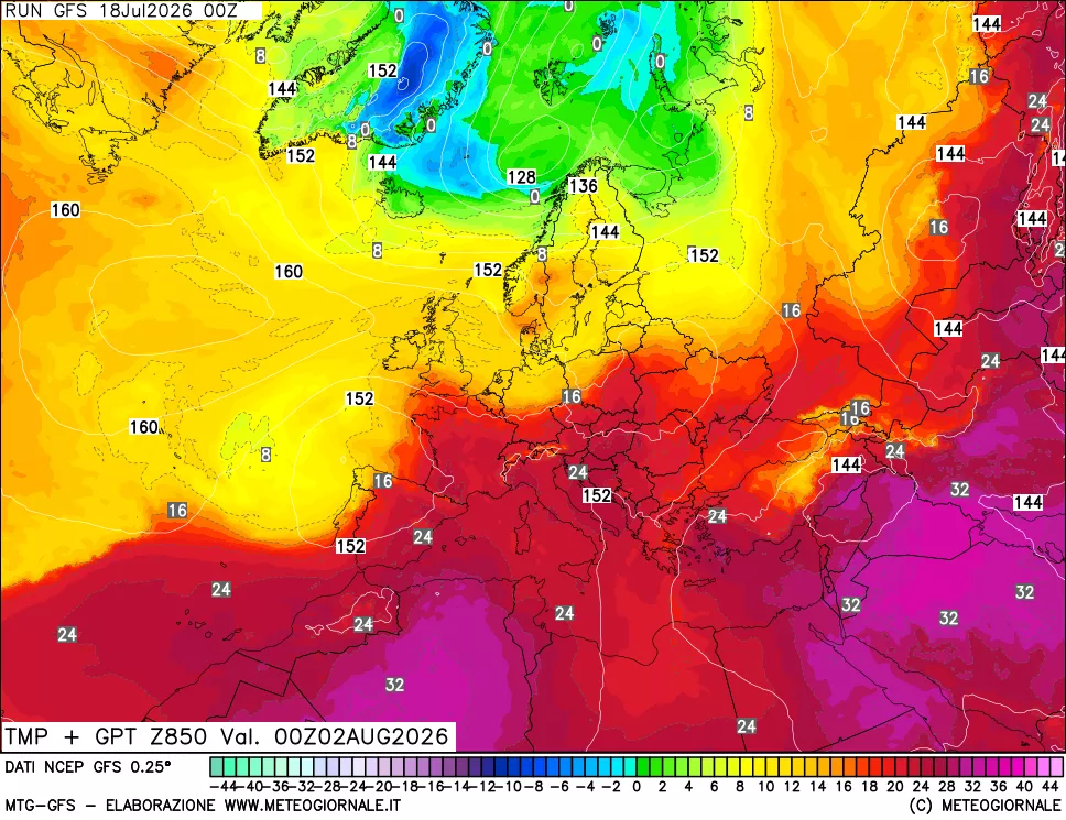 mappa 850 hPa Temp + GPT
