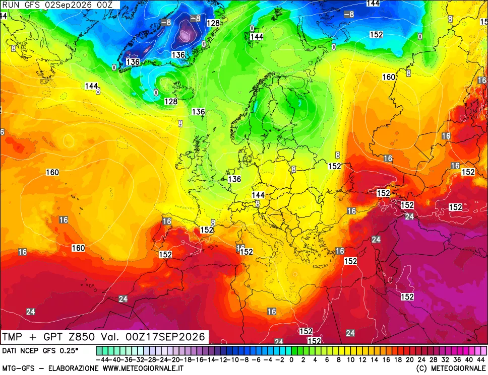 mappa 850 hPa Temp + GPT