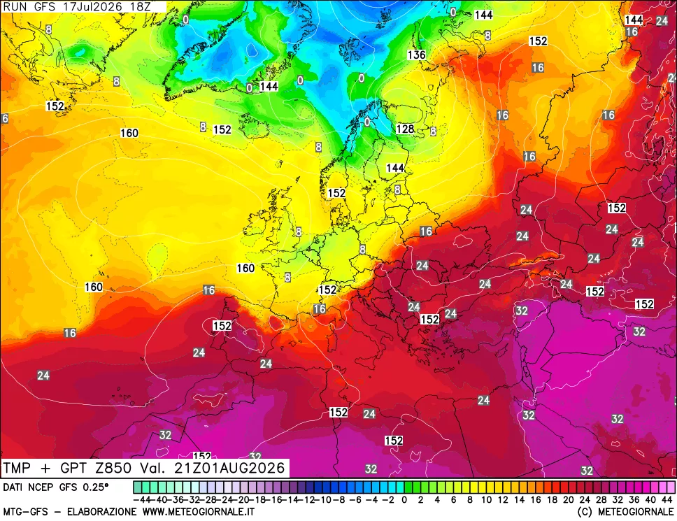 mappa 850 hPa Temp + GPT