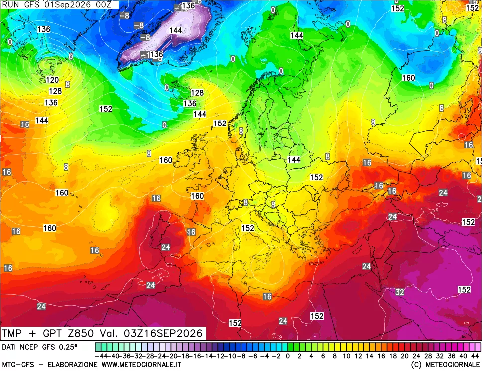 mappa 850 hPa Temp + GPT