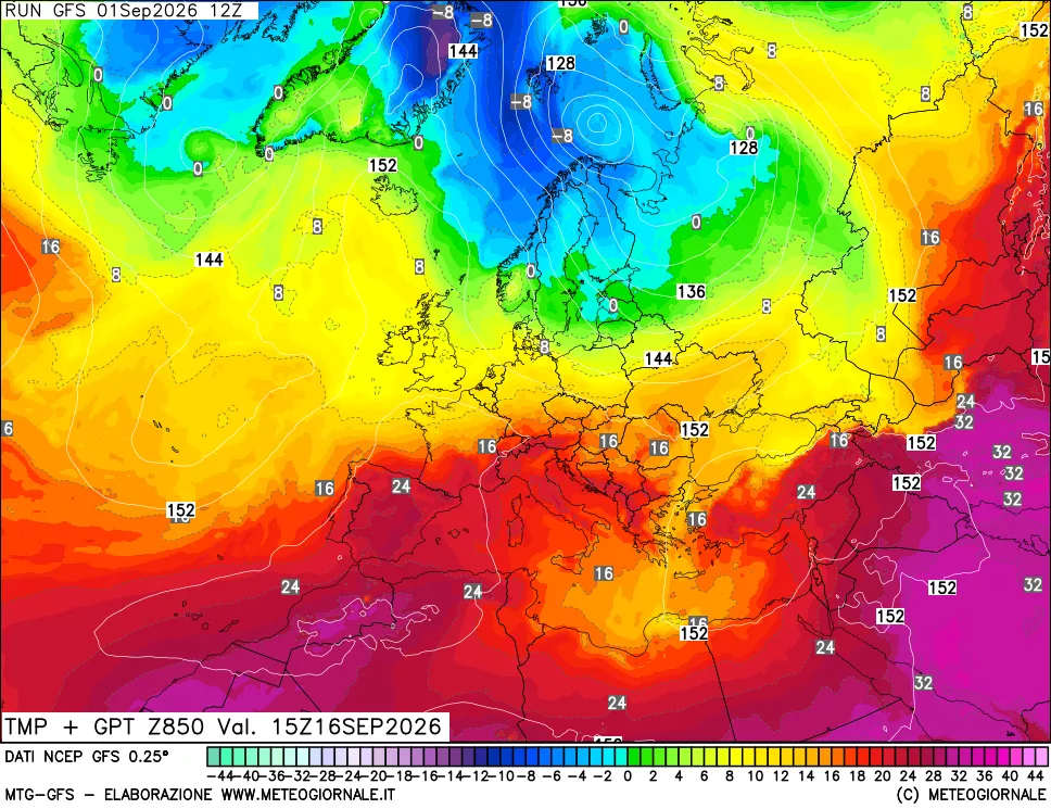 mappa 850 hPa Temp + GPT