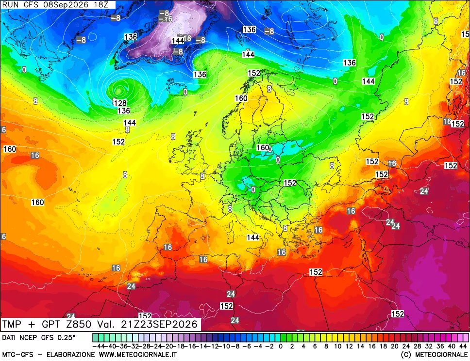 mappa 850 hPa Temp + GPT