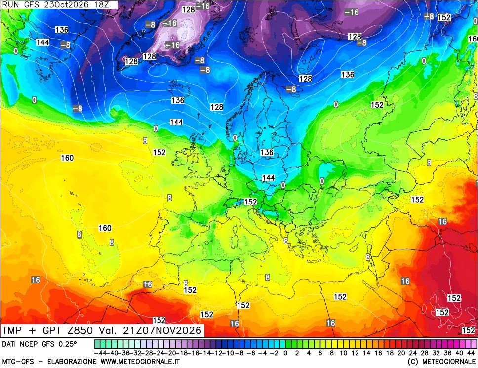 mappa 850 hPa Temp + GPT