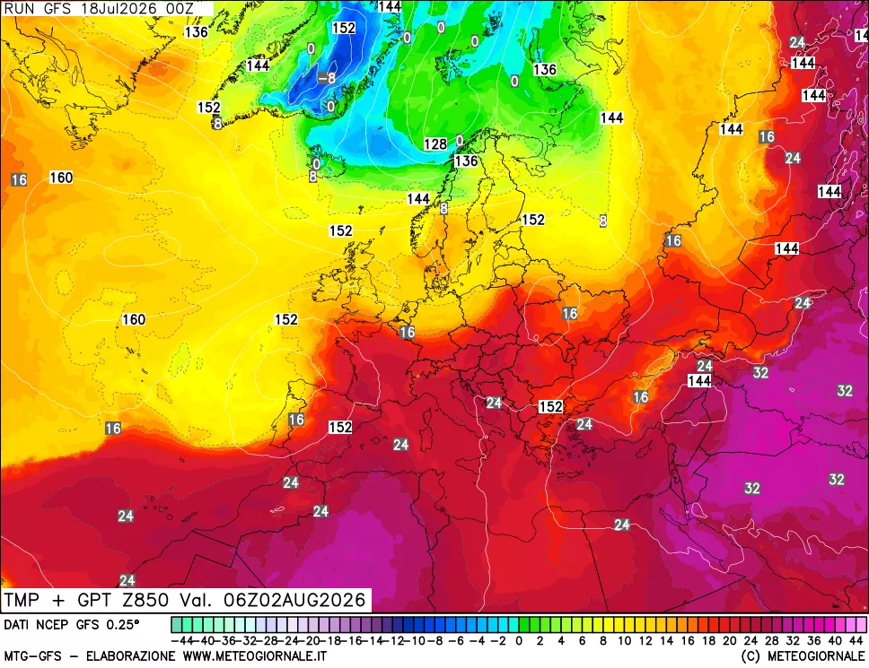 mappa 850 hPa Temp + GPT