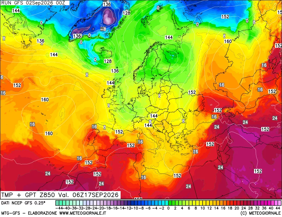 mappa 850 hPa Temp + GPT