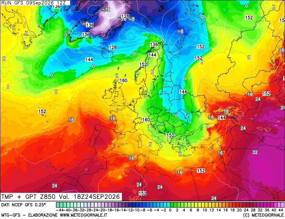 mappa 850 hPa Temp + GPT