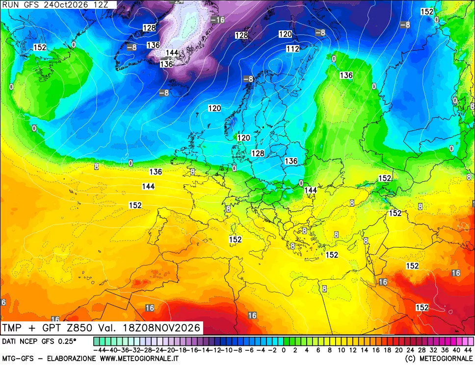 mappa 850 hPa Temp + GPT