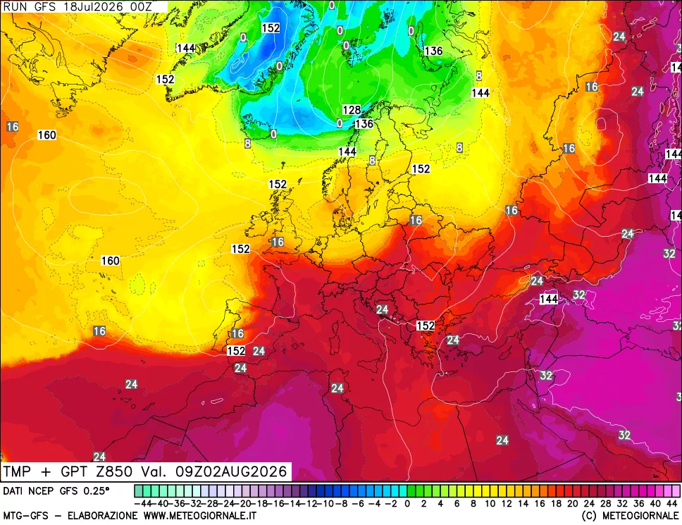 mappa 850 hPa Temp + GPT