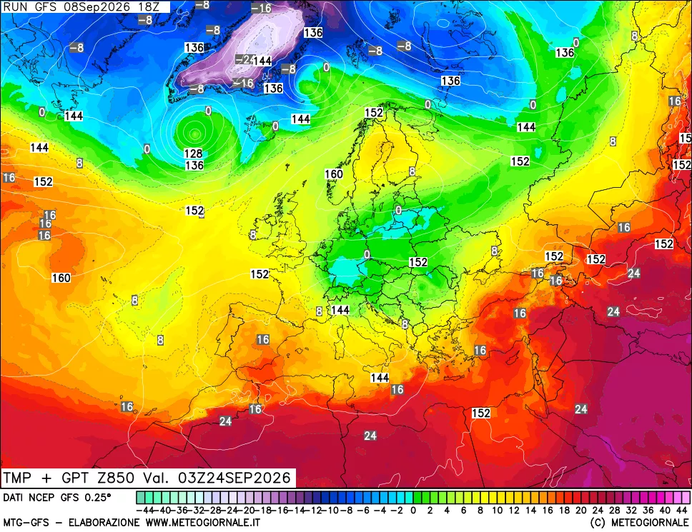 mappa 850 hPa Temp + GPT