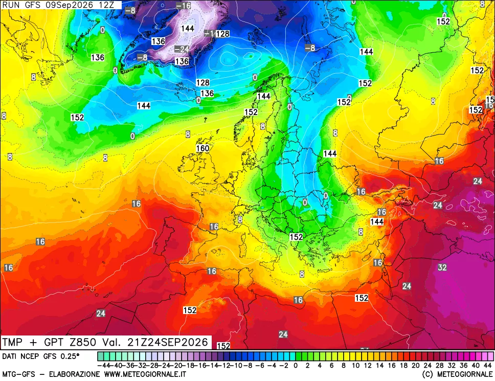 mappa 850 hPa Temp + GPT