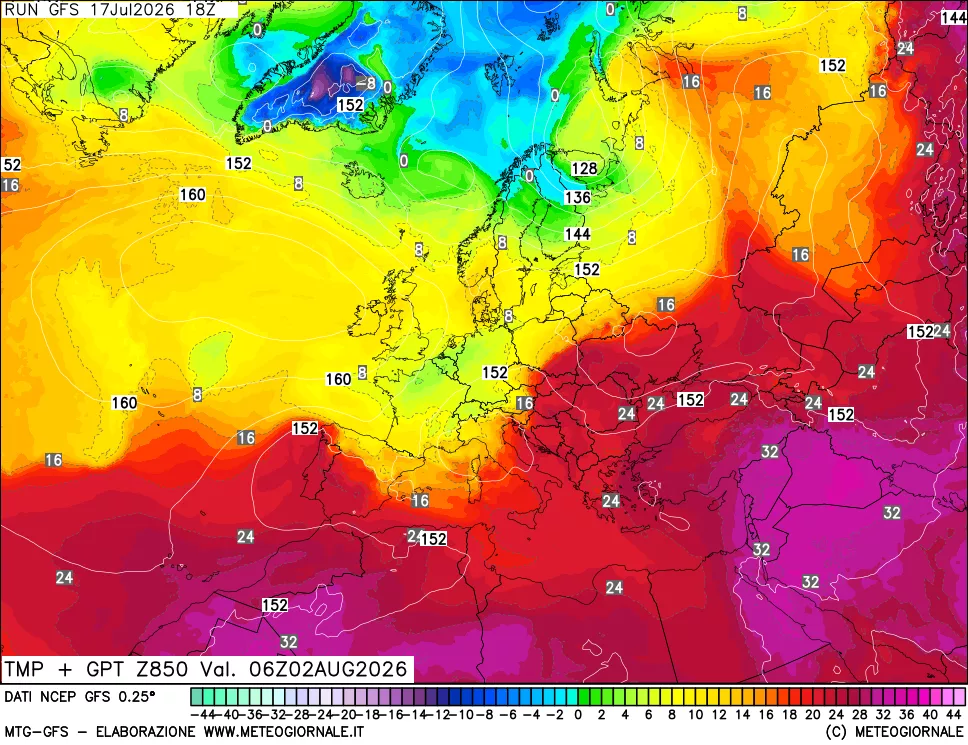 mappa 850 hPa Temp + GPT