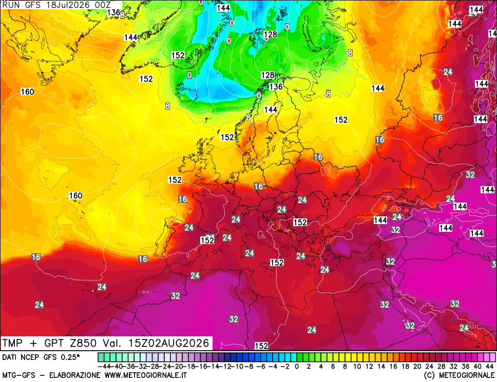 mappa 850 hPa Temp + GPT