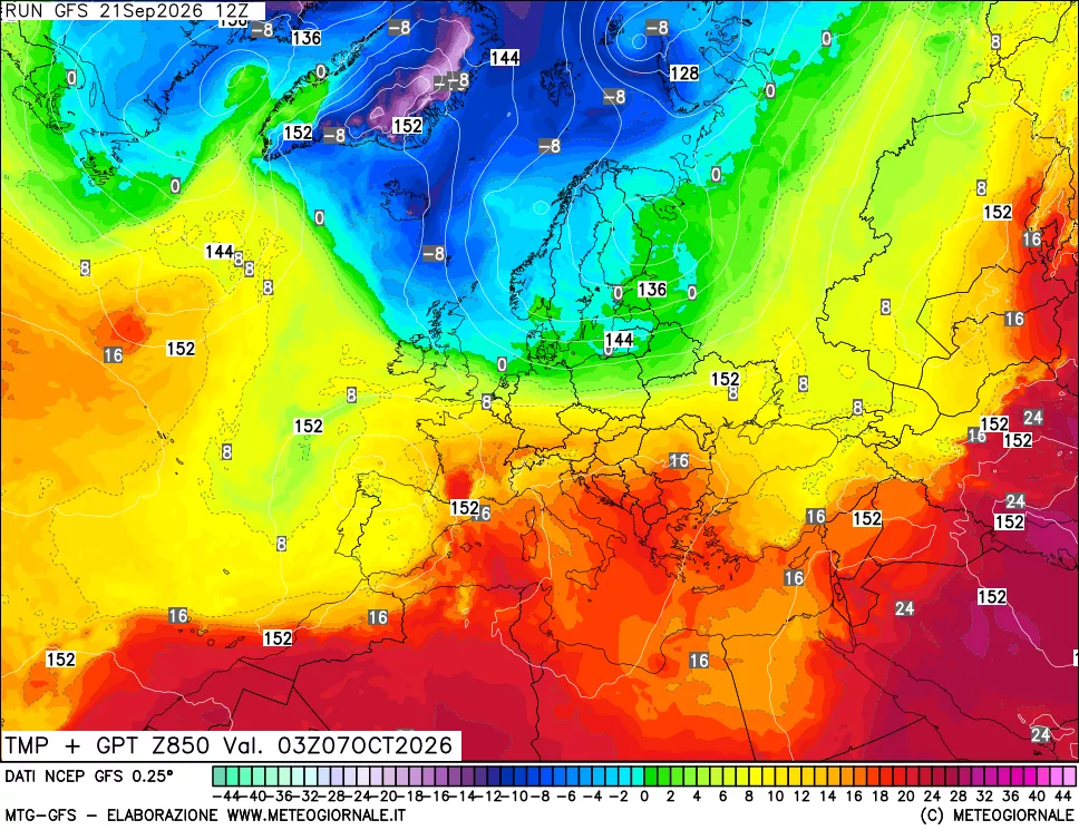 mappa 850 hPa Temp + GPT