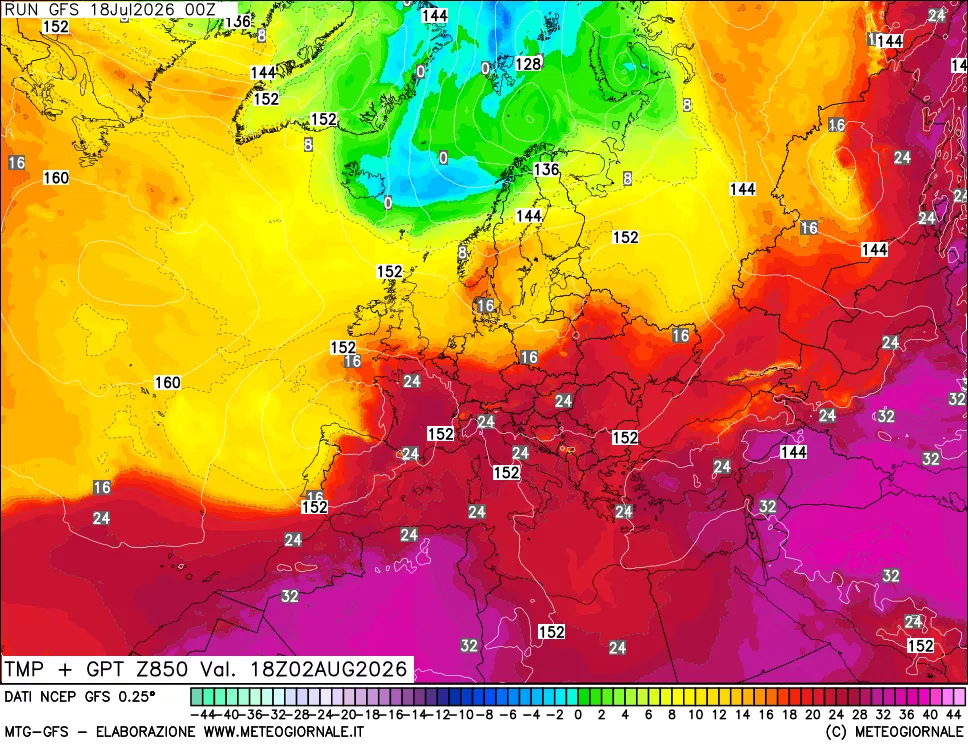 mappa 850 hPa Temp + GPT