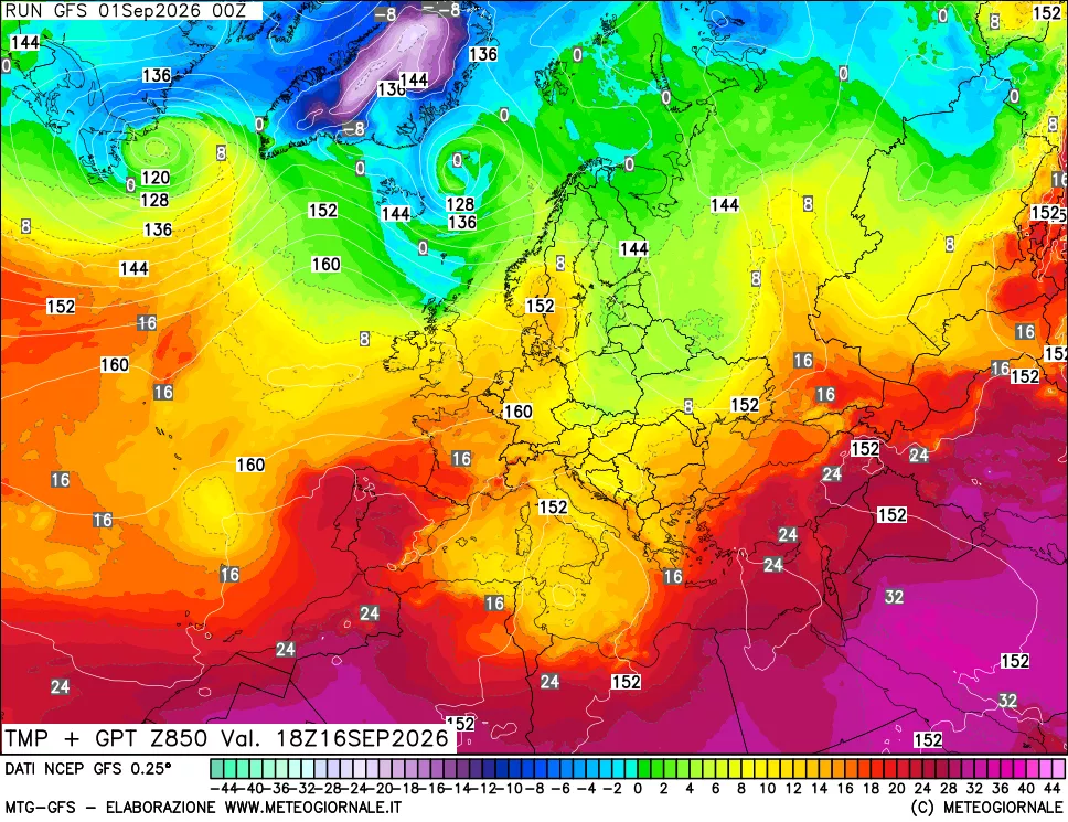 mappa 850 hPa Temp + GPT