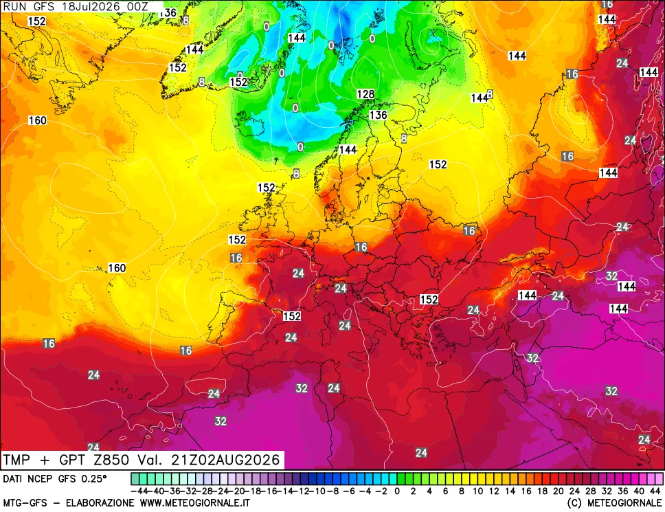 mappa 850 hPa Temp + GPT