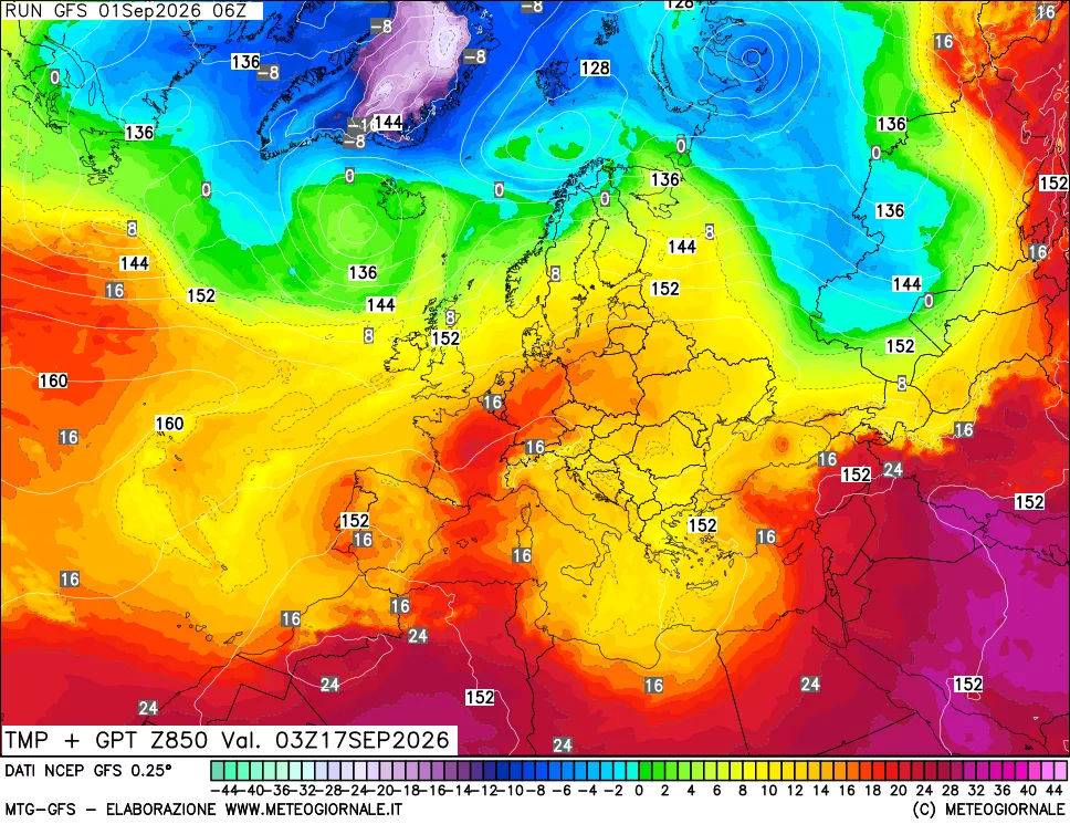 mappa 850 hPa Temp + GPT