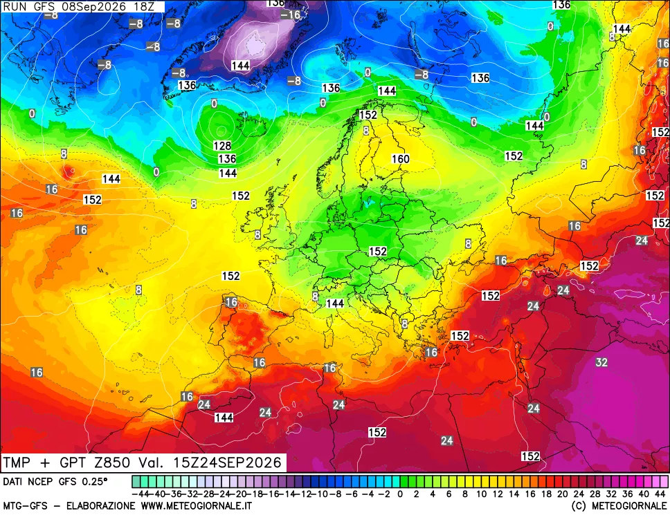 mappa 850 hPa Temp + GPT