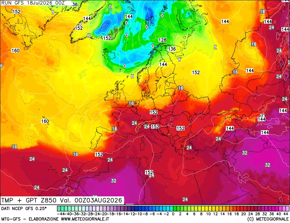 mappa 850 hPa Temp + GPT