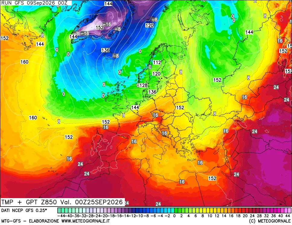 mappa 850 hPa Temp + GPT