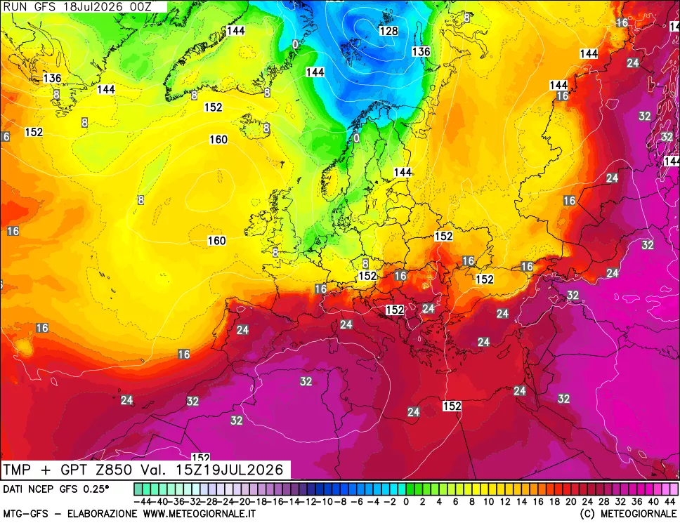 mappa 850 hPa Temp + GPT