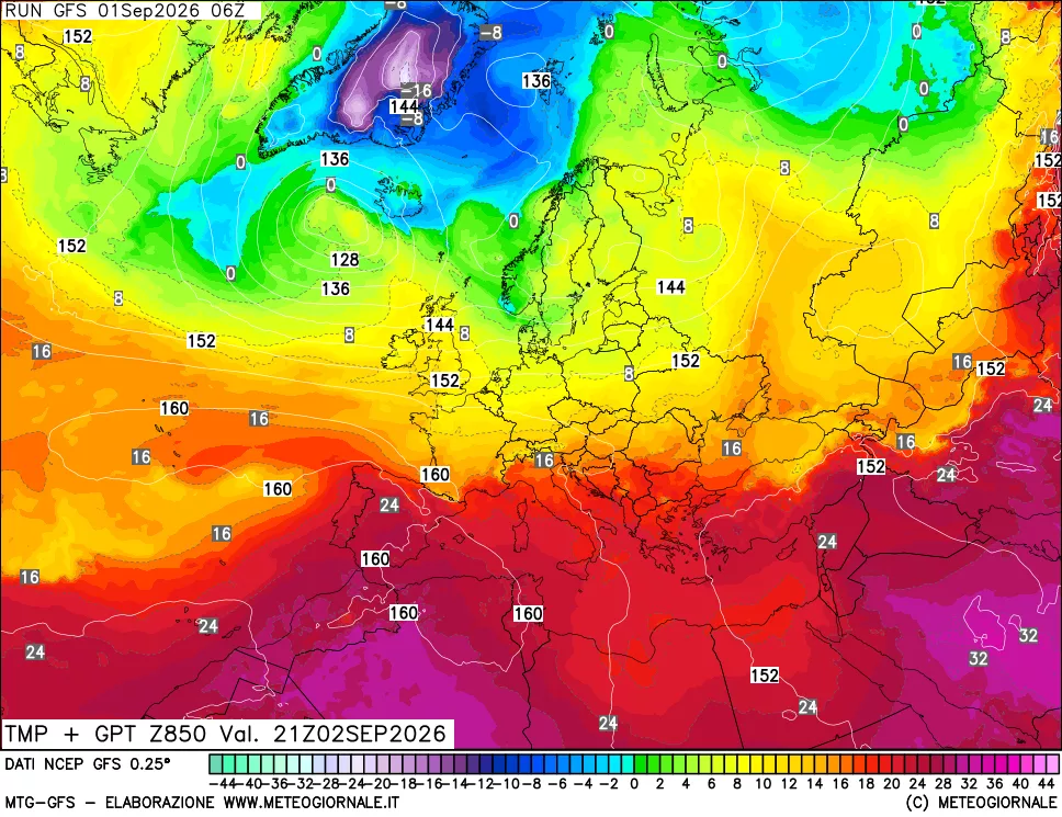 mappa 850 hPa Temp + GPT