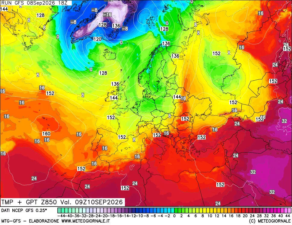 mappa 850 hPa Temp + GPT