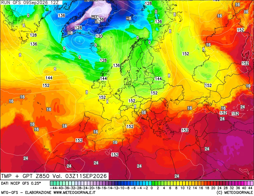 mappa 850 hPa Temp + GPT