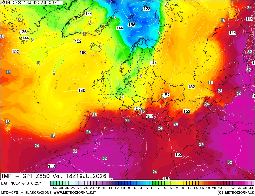 mappa 850 hPa Temp + GPT