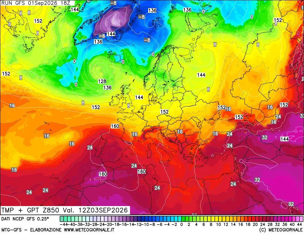 mappa 850 hPa Temp + GPT