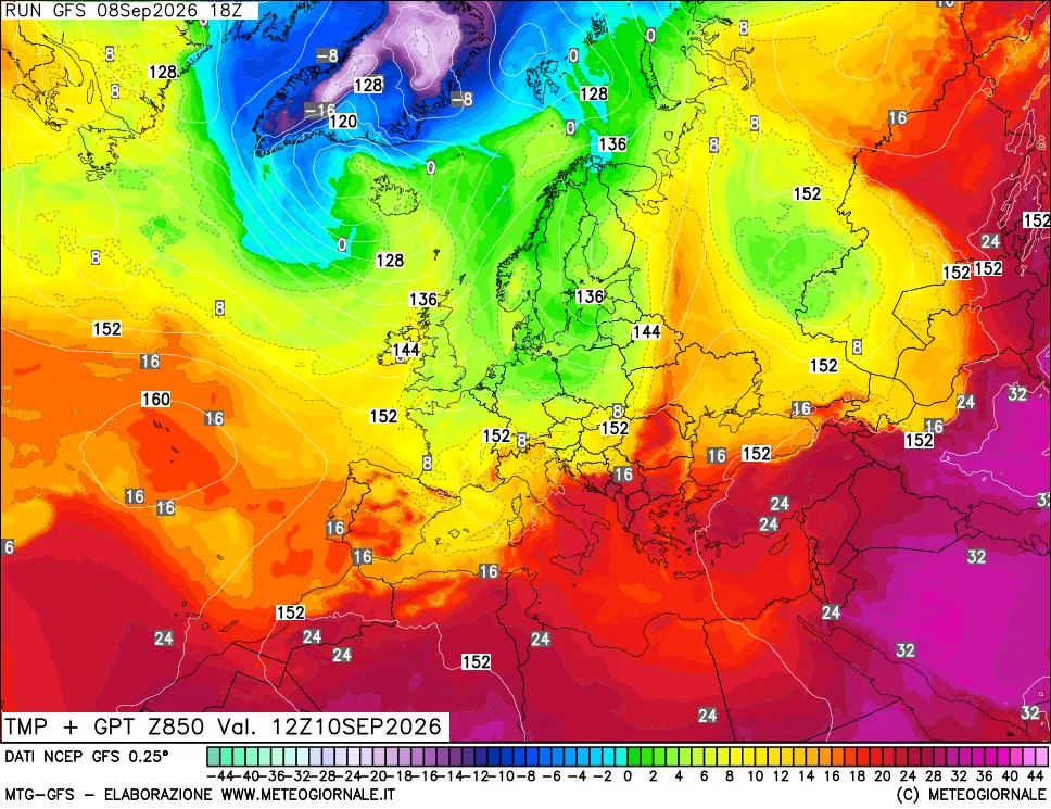 mappa 850 hPa Temp + GPT