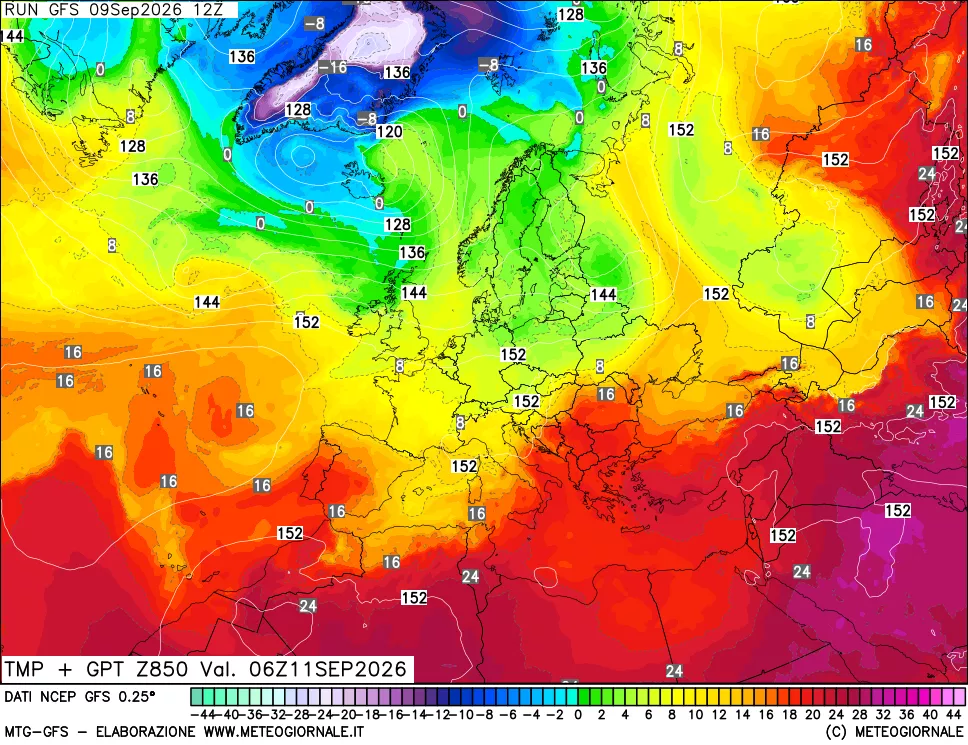 mappa 850 hPa Temp + GPT