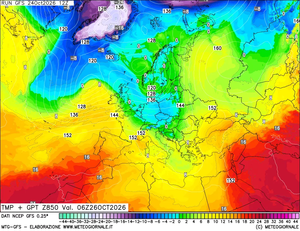 mappa 850 hPa Temp + GPT