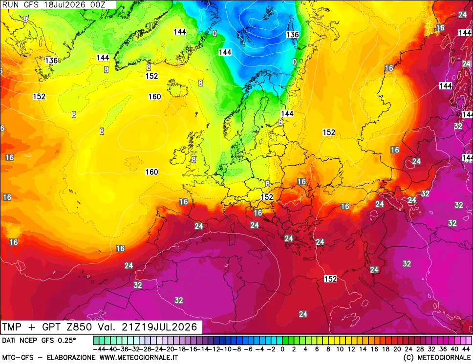 mappa 850 hPa Temp + GPT