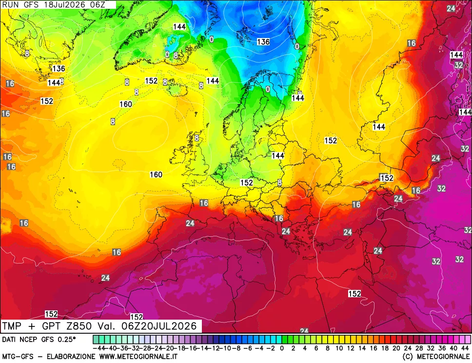 mappa 850 hPa Temp + GPT