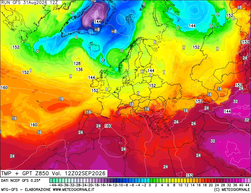 mappa 850 hPa Temp + GPT