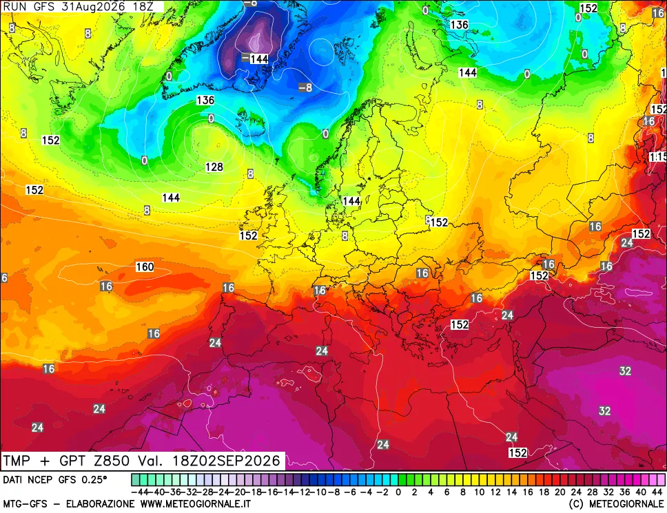 mappa 850 hPa Temp + GPT