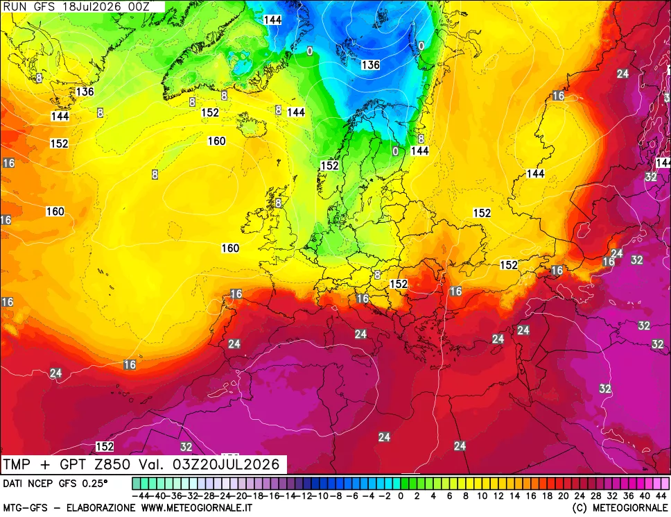 mappa 850 hPa Temp + GPT