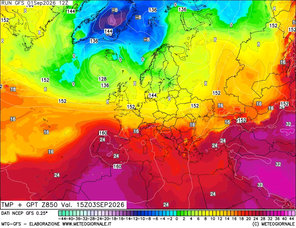 mappa 850 hPa Temp + GPT