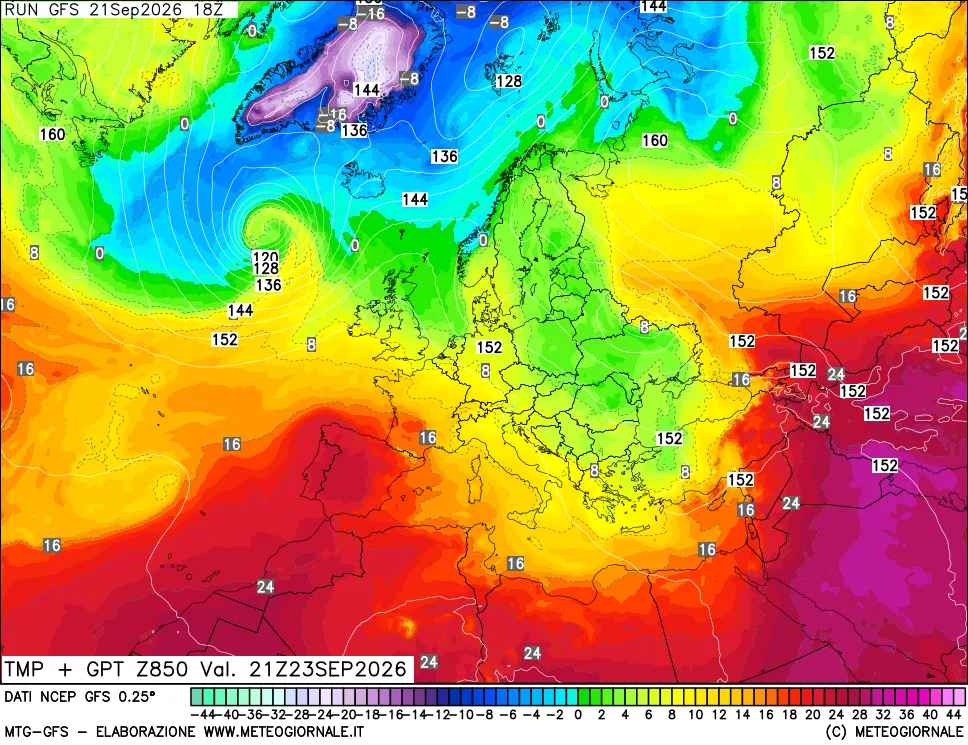 mappa 850 hPa Temp + GPT