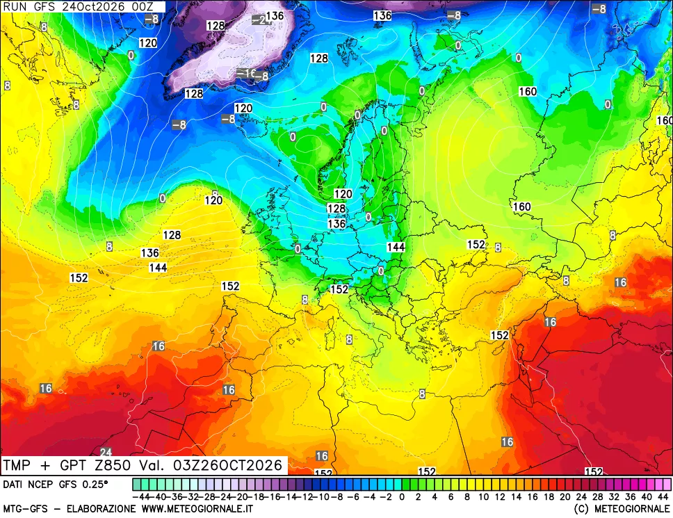 mappa 850 hPa Temp + GPT
