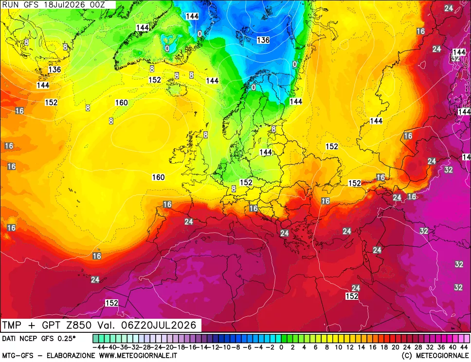 mappa 850 hPa Temp + GPT