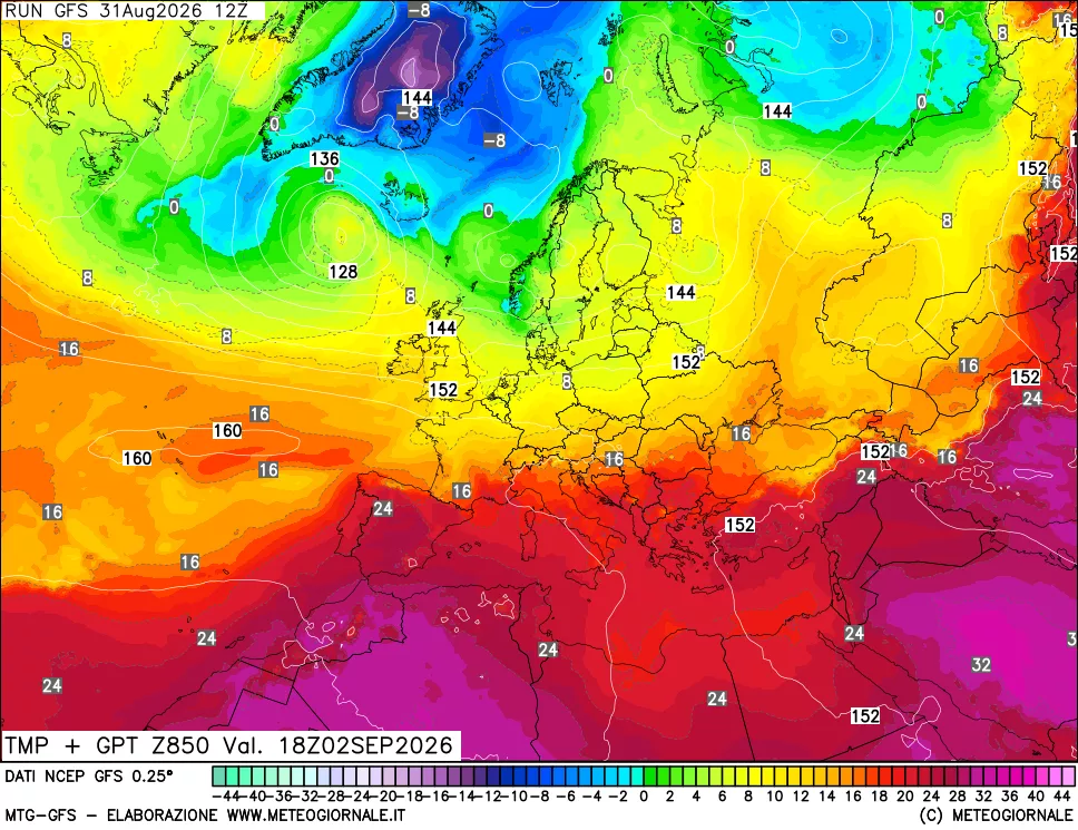 mappa 850 hPa Temp + GPT