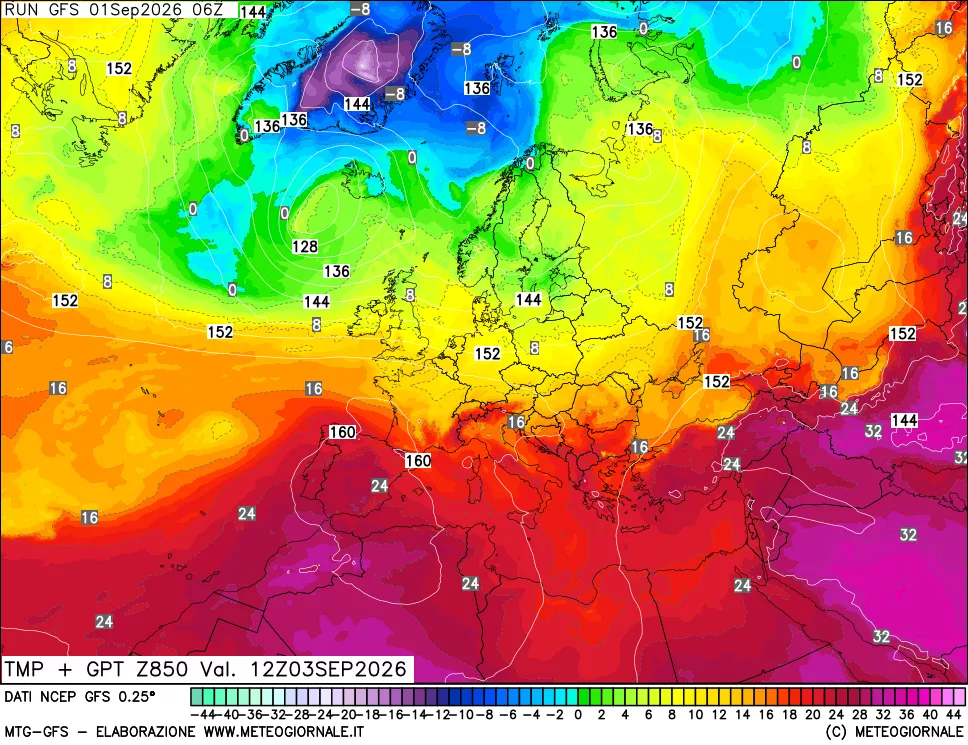 mappa 850 hPa Temp + GPT