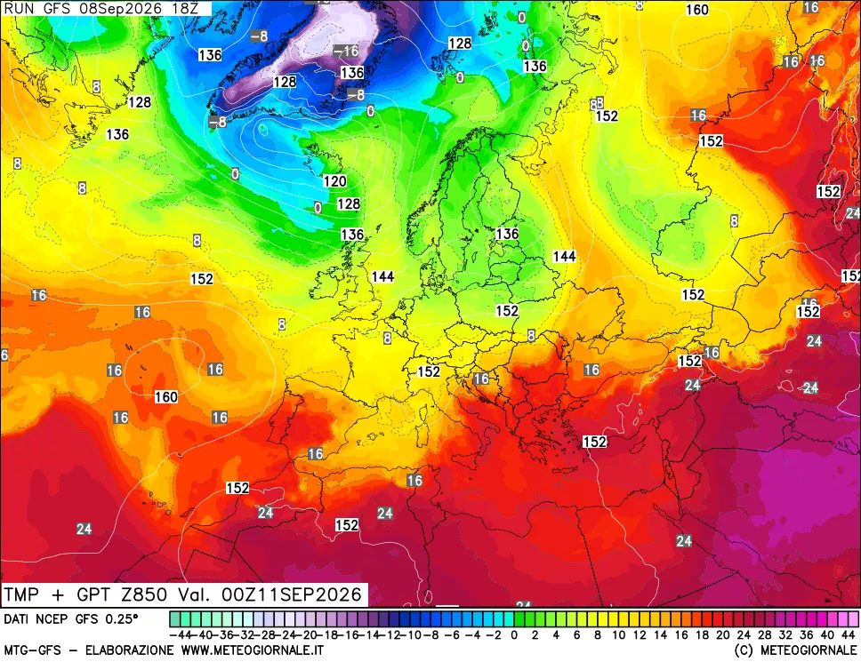 mappa 850 hPa Temp + GPT