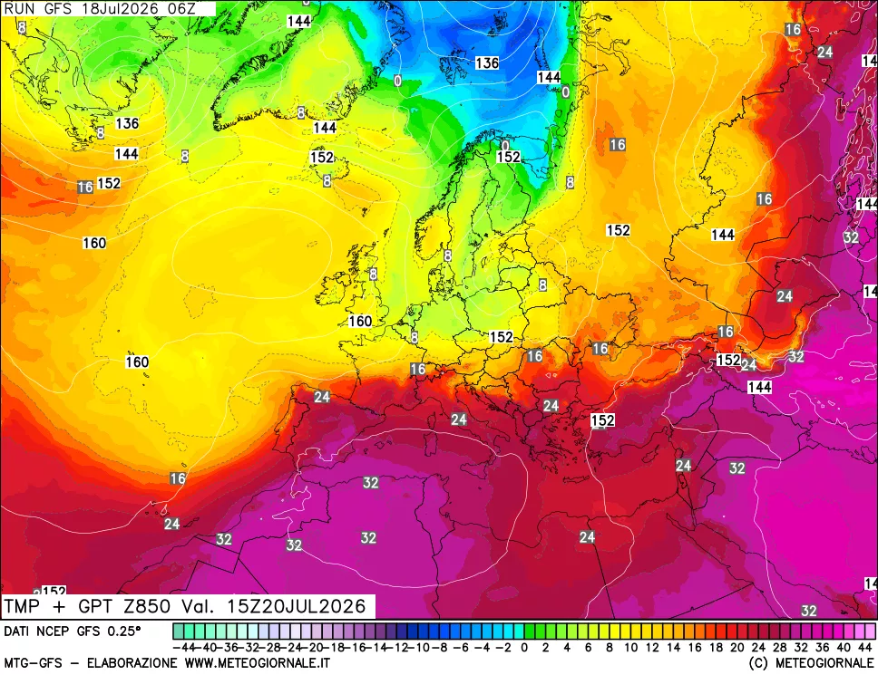 mappa 850 hPa Temp + GPT