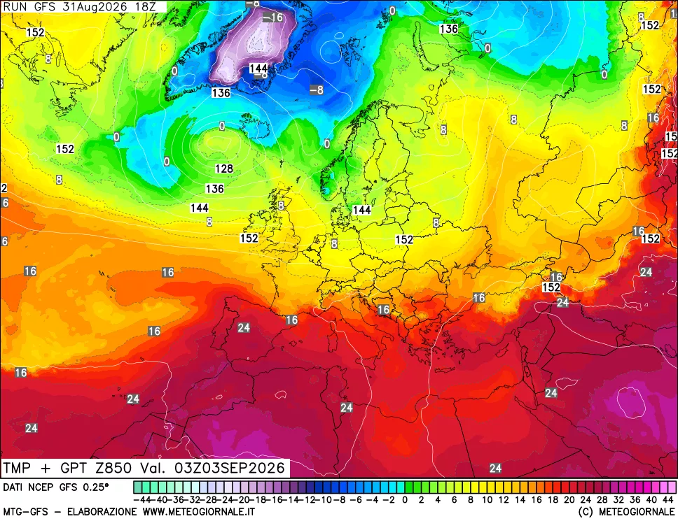 mappa 850 hPa Temp + GPT